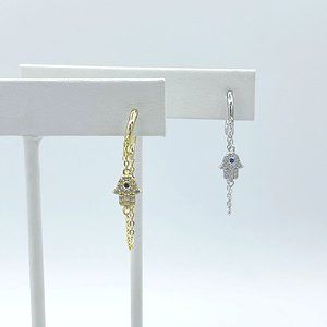 Hamsa Hoop Earrings, Evil Eye Hamsa Jewelry, Hamsa Charm Dainty, Sterling Silver